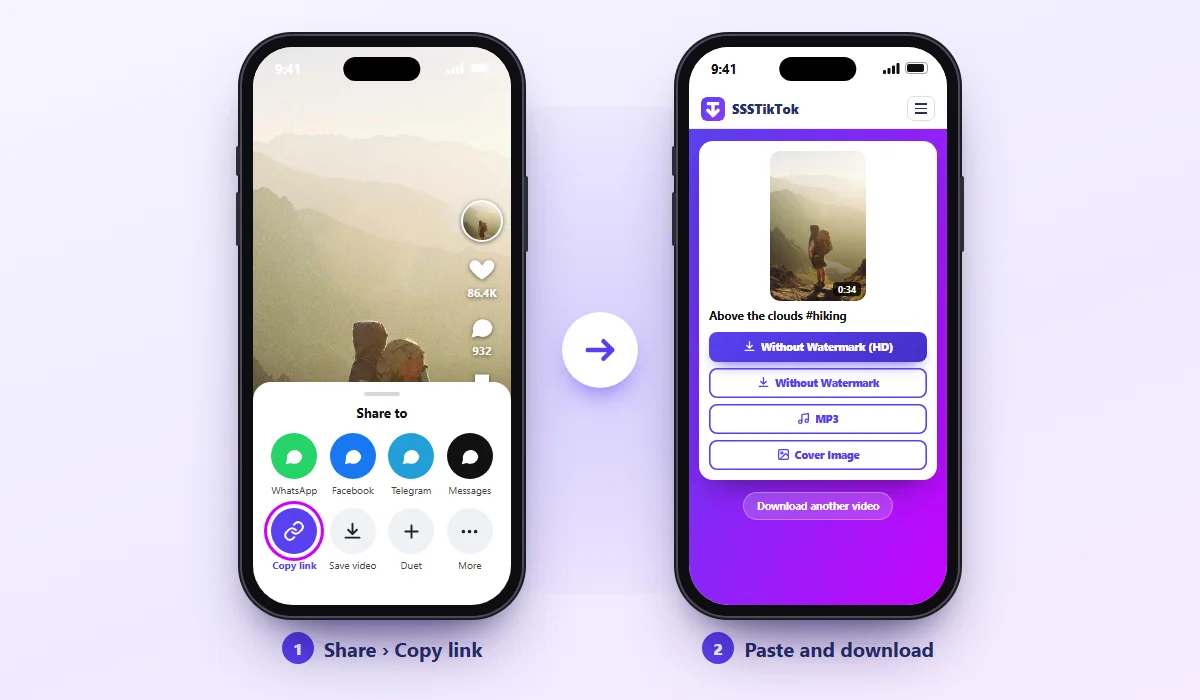Copying a TikTok link and pasting it in SSSTikTok