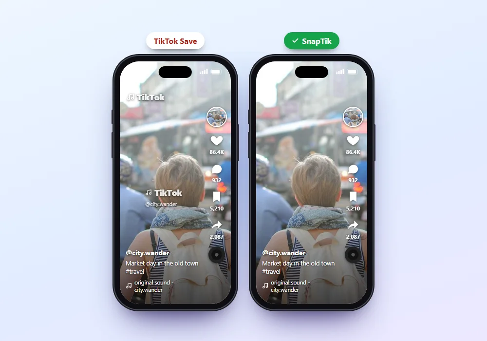 SnapTik TikTok video with and without watermark