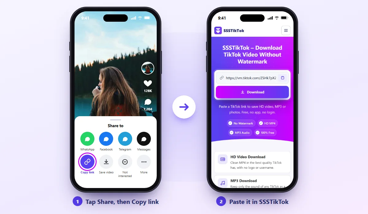 Copy link button in the TikTok Share menu