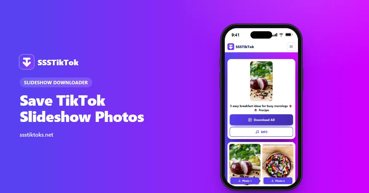 TikTok slideshow downloader showing photos to save
