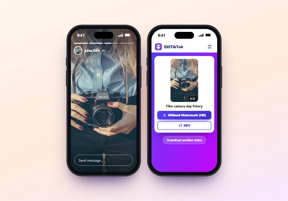 TikTokio saving a TikTok Story as MP4